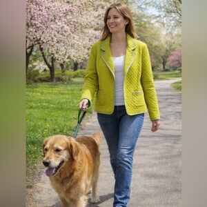 Evan Picone‎ Lime Green Jacket Size 14 Quilted Lining